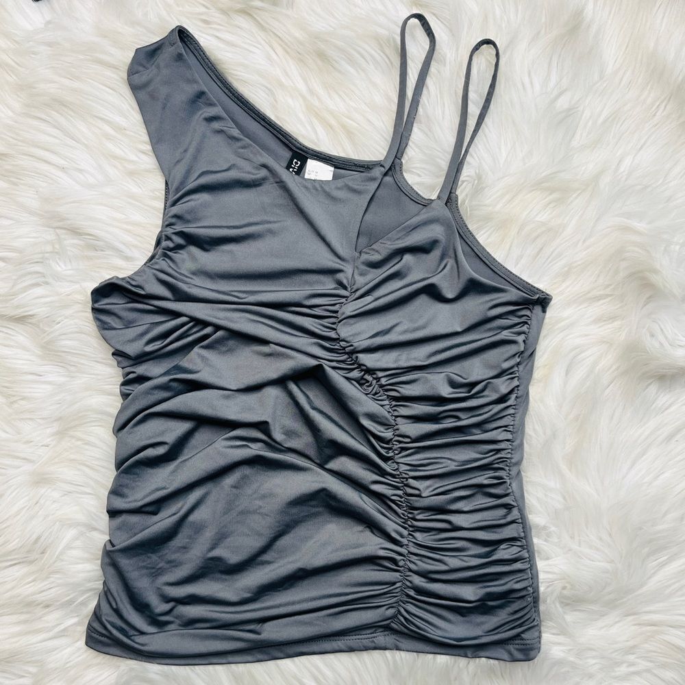 Divided Ruched Athletic Tank Top Grey Size Medium